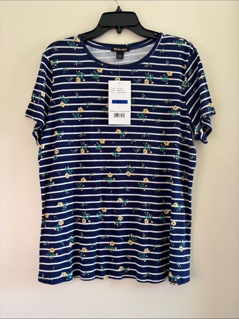 BYdesign Navy Striped Floral Short Sleeve Tee